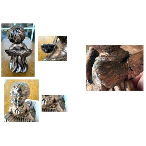 VTG Porcelain Angel Figurines Set of 2 Antique Look Bronze Finish Midwestern Hom - Picture 12 of 12